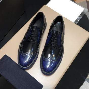 

European Grand Prix Carved ca se Business Casual Men's Leather Shoes Leather song gao di Platform Shoes Tide Youth