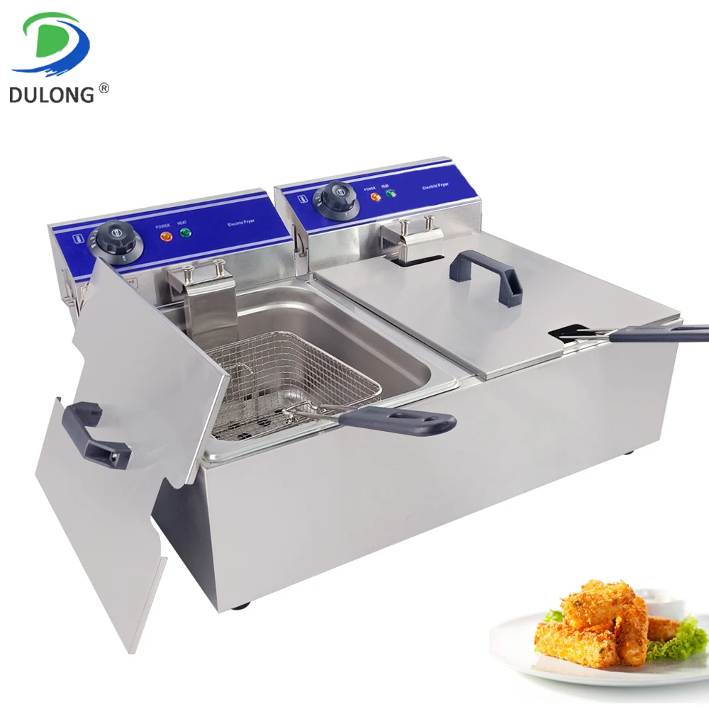 

CE certificated double basket electric deep fryer for commercial frying fries chicken machine with cheap sale