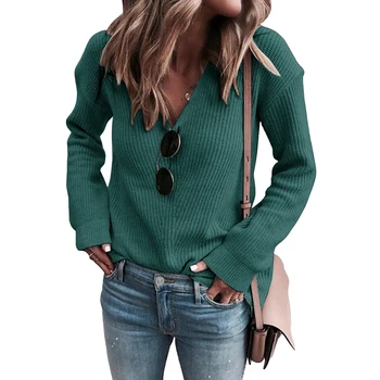 

GAOKE Fall Solid Slim Fit Knitted Base V-neck Knitted Sweater women