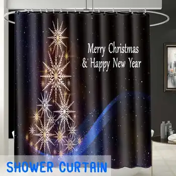 

Merry Christmas Bathroom Set Snowman Santa Claus Elk Pattern Waterproof Shower Curtain Toilet Cover Mat Non Slip Rug Home Decor