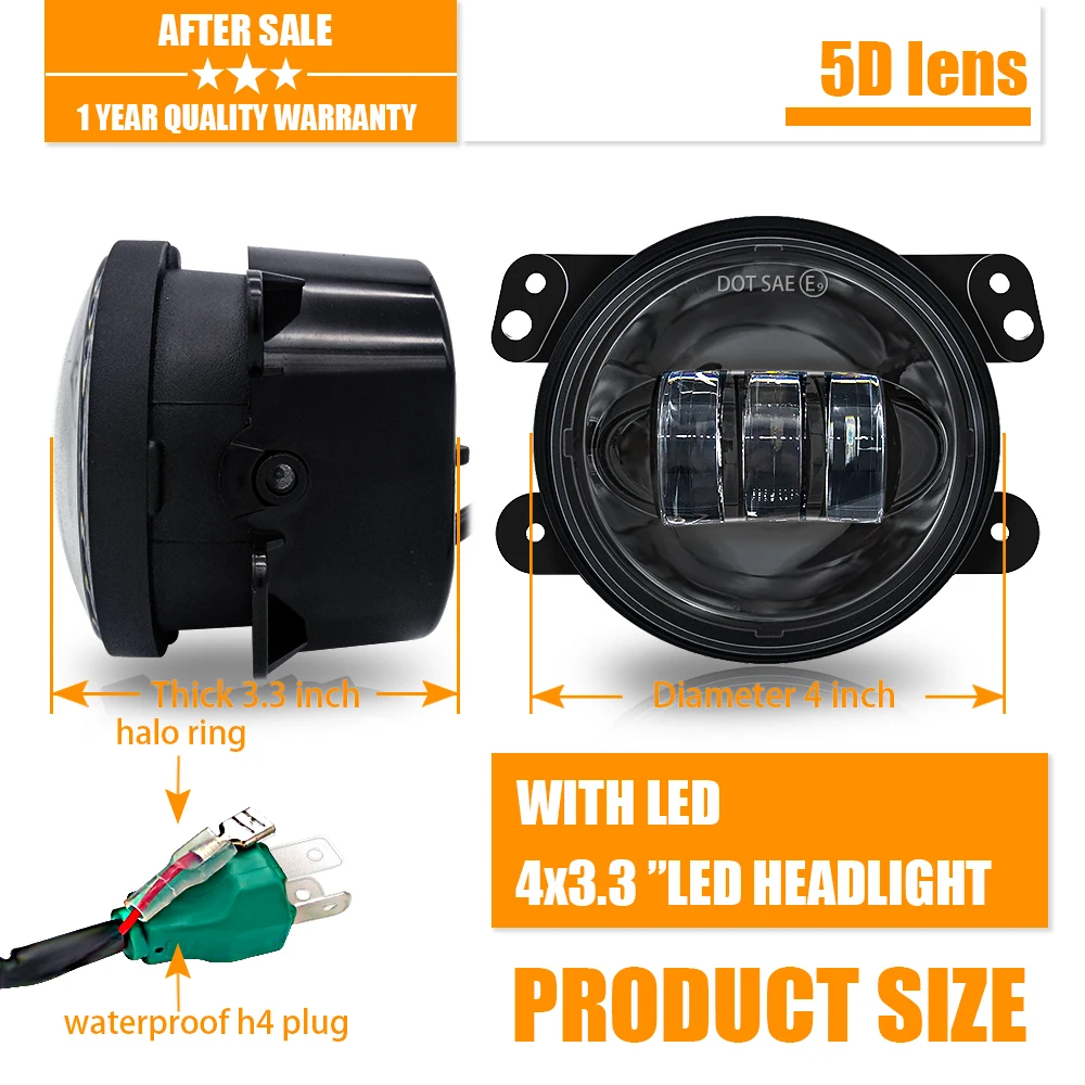 

Pair 4 Inch 30W 6000K Round Led Fog Lights Projector Driving Fog Lamps Amber/Yellow For Jeep Wrangler JK TJ LJ Dodge Journey