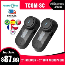 QPLOVE 2 шт Freedconn tcom sc шлем гарнитура мотоцикл bluetooth домофон с ЖК-экраном мягкий микрофон 800 м расстояние разговора