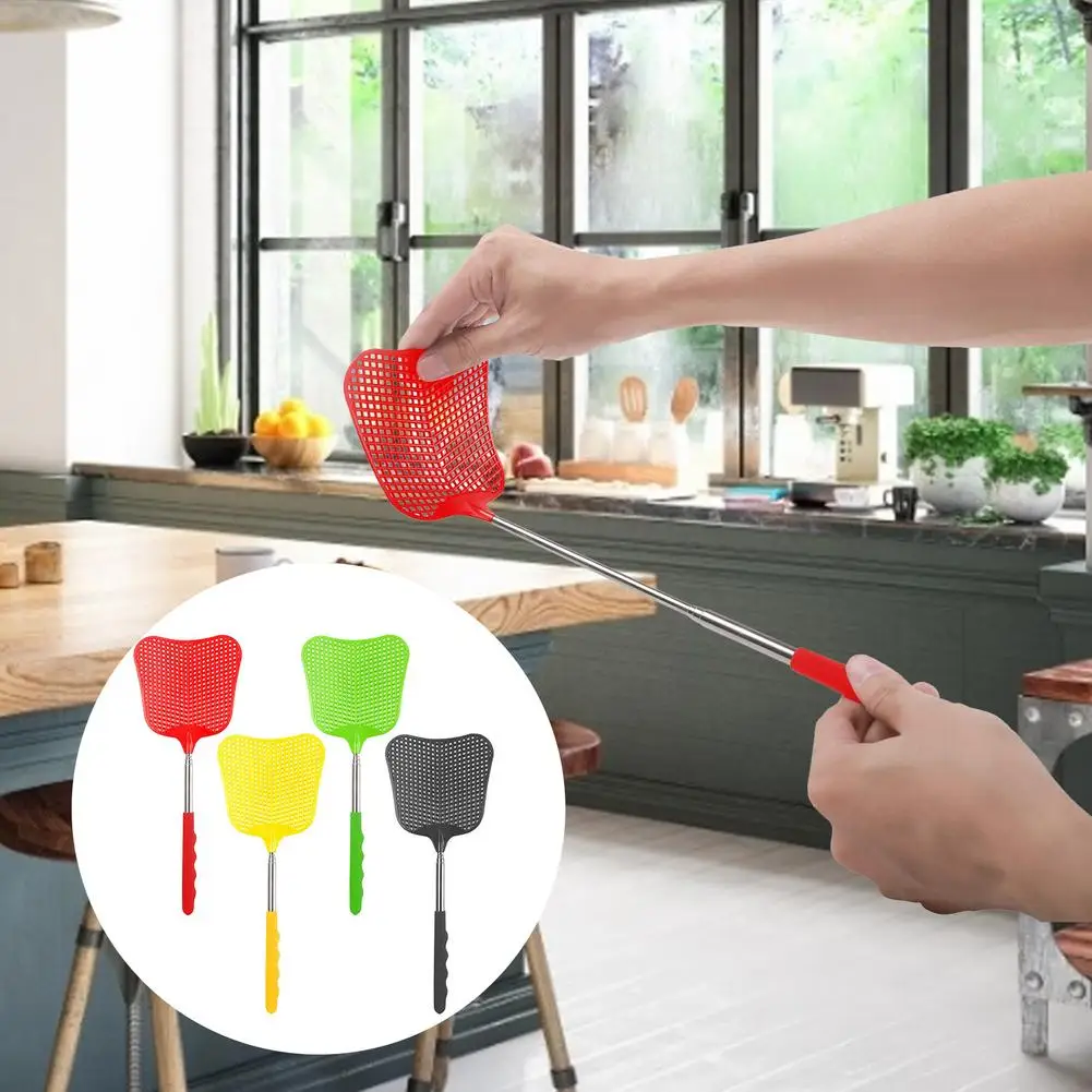 Fly Swatter Durable Telescopic Plastic Fly Swatter Heavy Duty Set Retractable Flyswatter With Stainless Steel Long Handle