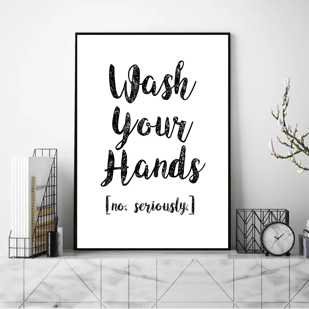 Wash-Your-Hands-Print-Painting-Funny-Bathroom-Quotes-Canvas-Poster-Black-And-White-Prints-Toilet-Typography