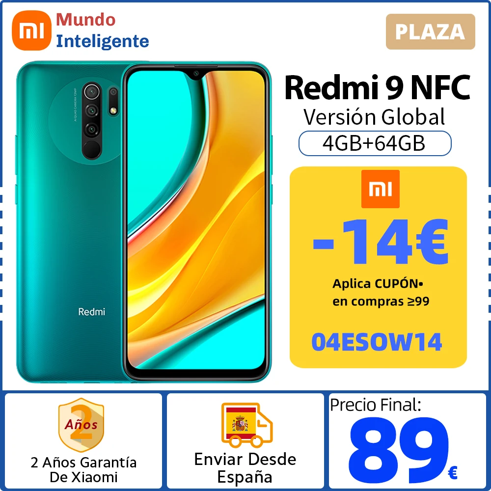 -14€ Código: 04ESOW14 ,Versión Global Xiaomi Redmi 9 3GB 32GB / 4GB 64GB teléfono inteligente Helio G80 Octa Core 13MP Quad Cámara 6,53 FHD + 5020mAh