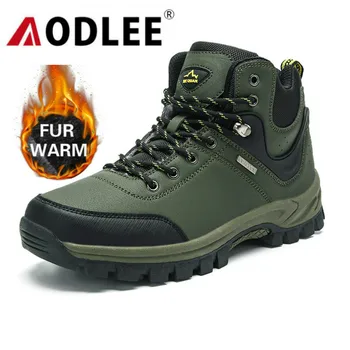 

Men Hiking Shoes High Top Waterproof Leather Shoes Plush Fur Warm Winter Boots Outdoor Trekking Sneakers Dropshipping AODLEE