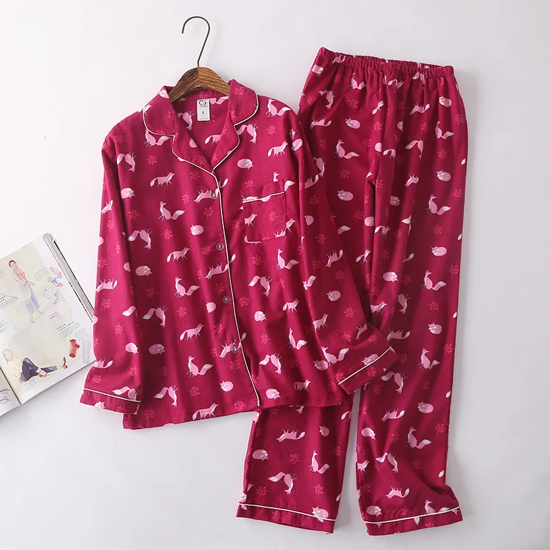 Зимние женские пижамные комплекты из хлопка с начесом, милая собачка ...