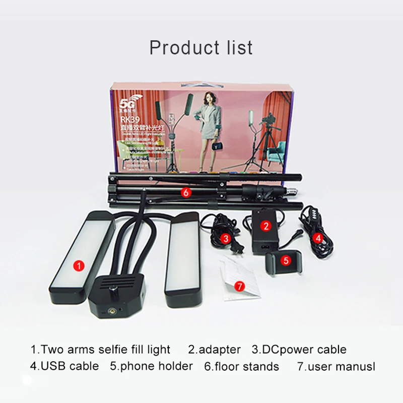 New Photography Lighting 3000K-6000K Double Arms Fill LED Selfie Light Photo Studio Camera Lamp Tripod For Video Live Broadcast