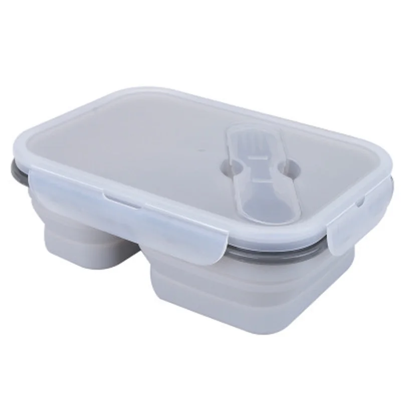 Силиконовая коробка для ленча с двумя решетками складной портативный контейнер для хранения пищевых продуктов экологически чистые свежие герметичные коробки N h1 - Цвет: Серый