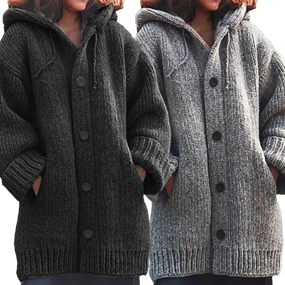 Модные осень-зима с капюшоном свитер Для женщин с длинными рукавами, вязаные свитеры-кардиганы Женский Теплый кардиган Pull Femme Джерси mujer