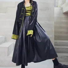 [LANMREM] Новинка года; сезон весна; модная длинная Плиссированная юбка из искусственной кожи; PA770