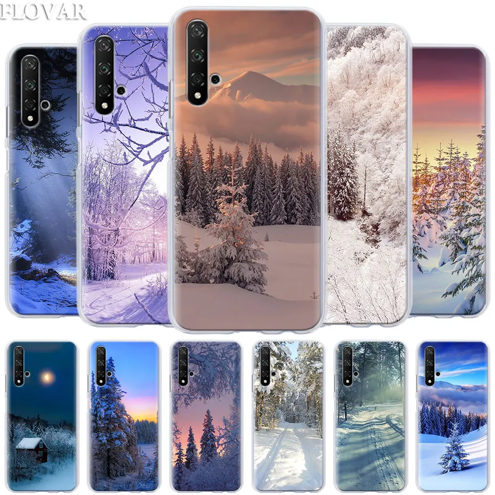 

Phone Case coque for Honor 20 Pro 9 10 Lite 8X 8A 8C 8S 9X Pro Y7 Y9 2019 V20 Cover Winter Snow Forest Hard PC Cases
