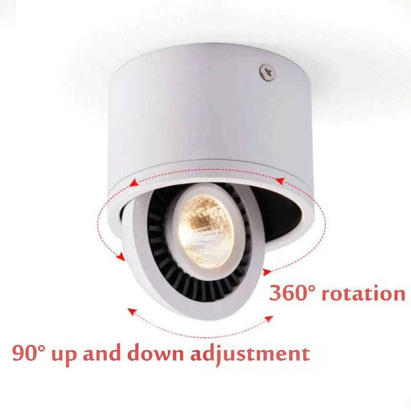 Dimmable Surface Mounted LED Ceiling Light 7W 12W 15W 18W Black White Ceil Downlight COB Lamp Rotatable Background Spot Home