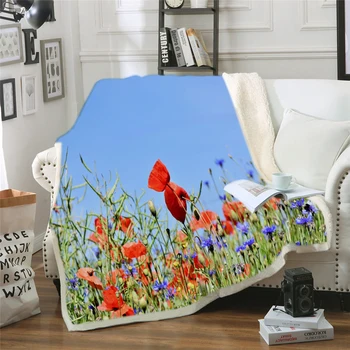 

Sherpa Blanket Floral Plush Throw Blanket Blue Bedspread Violet Flower Fluffy Blanket Kid Throw Blanket Plant Dropship