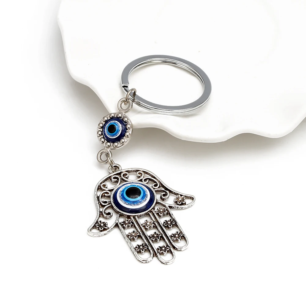 MEIBEADS Фатима хамса ручной турецкий голубой глаз брелок сплав стекло сглаз кольцо для автомобильных ключей Сумки Аксессуары для подарка