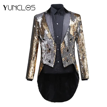 

Yunclos Hot Selling Men's Exquisite double-breasted Tuxedo Suit Collar Wedding And Party & Men sequin Slim Casual Suit