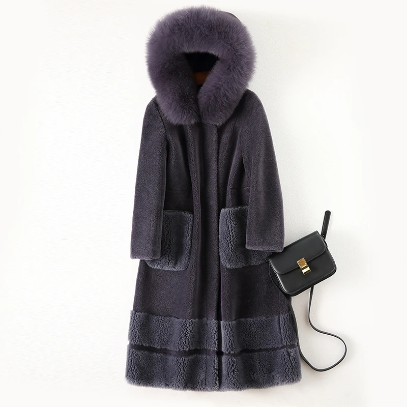 Excellent Sheep sheared coat female long section 2019 new fox fur hooded one Haining fur wool coat jacket 0 Excellent Sheep sheared coat female long section 2019 new fox fur hooded one Haining fur wool coat jacket 0