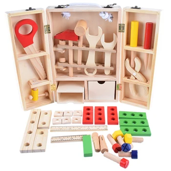 

Wooden Toolbox DIY Construction Tool Wooden Tool Box Simulation Maintenance Kits Pretend Play Toys for Assemble Disassemble