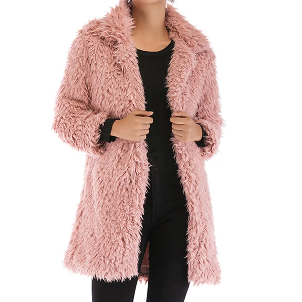Осенне-зимнее женское меховое пальто, большие размеры, покрытое пуговицами, меховое пальто из искусственного меха, женские длинные свободные мягкие пальто из меха кролика# J30 - Цвет: Розовый