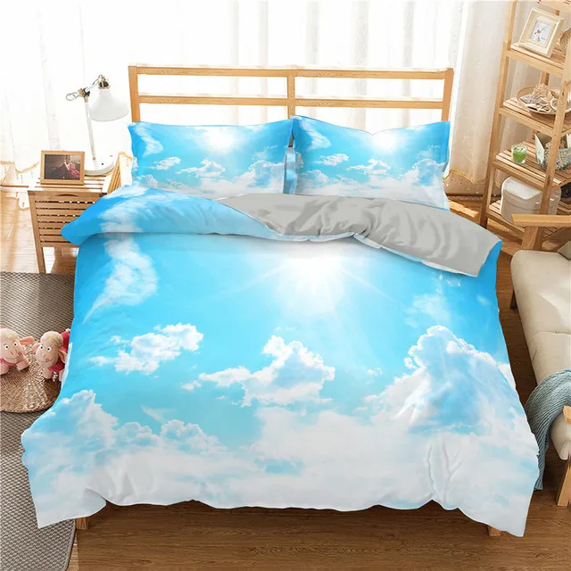 New Style Fashion Cloud Bedding Set Queen/Full/Twin Size Bed Linen Set Bedding Set Pink Blue Duvet Cover Queen 