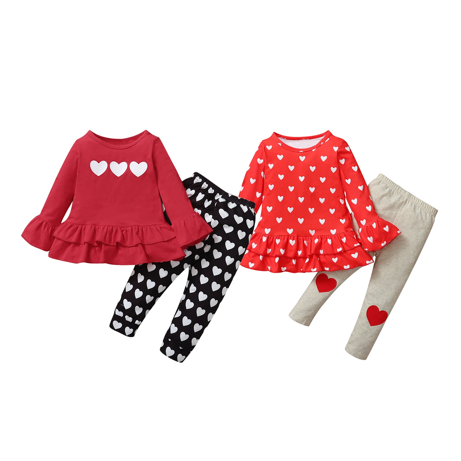 2PCS Toddler Kids Baby Girls Long Sleeve Tops Dress Pants Valentine Outfits Sets 