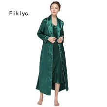 Fiklyc, нижнее белье, халат и платье, наборы, длинные, стильные, летние, женские пижамы, наборы из двух частей, Женская домашняя одежда, комплекты ночного белья, модные