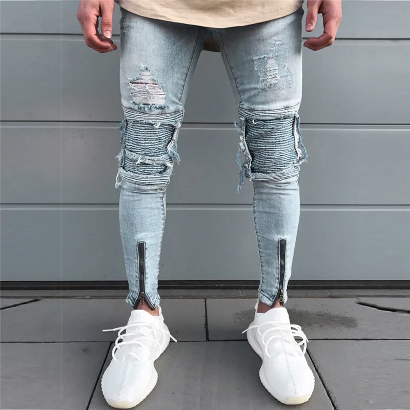 Мужская модная одежда хип-хоп спортивные штаны обтягивающие джинсовые мотоциклетные брюки на молнии дизайнерские черные мужские джинсы повседневные брюки