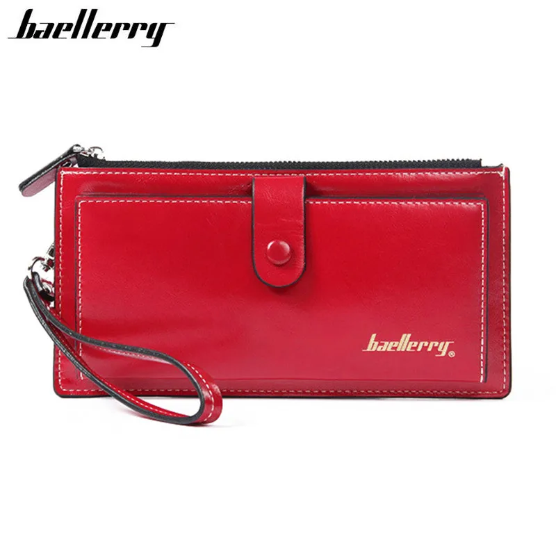 Женский кожаный Длинный кошелек высокого качества однотонный кошелек-клатч на