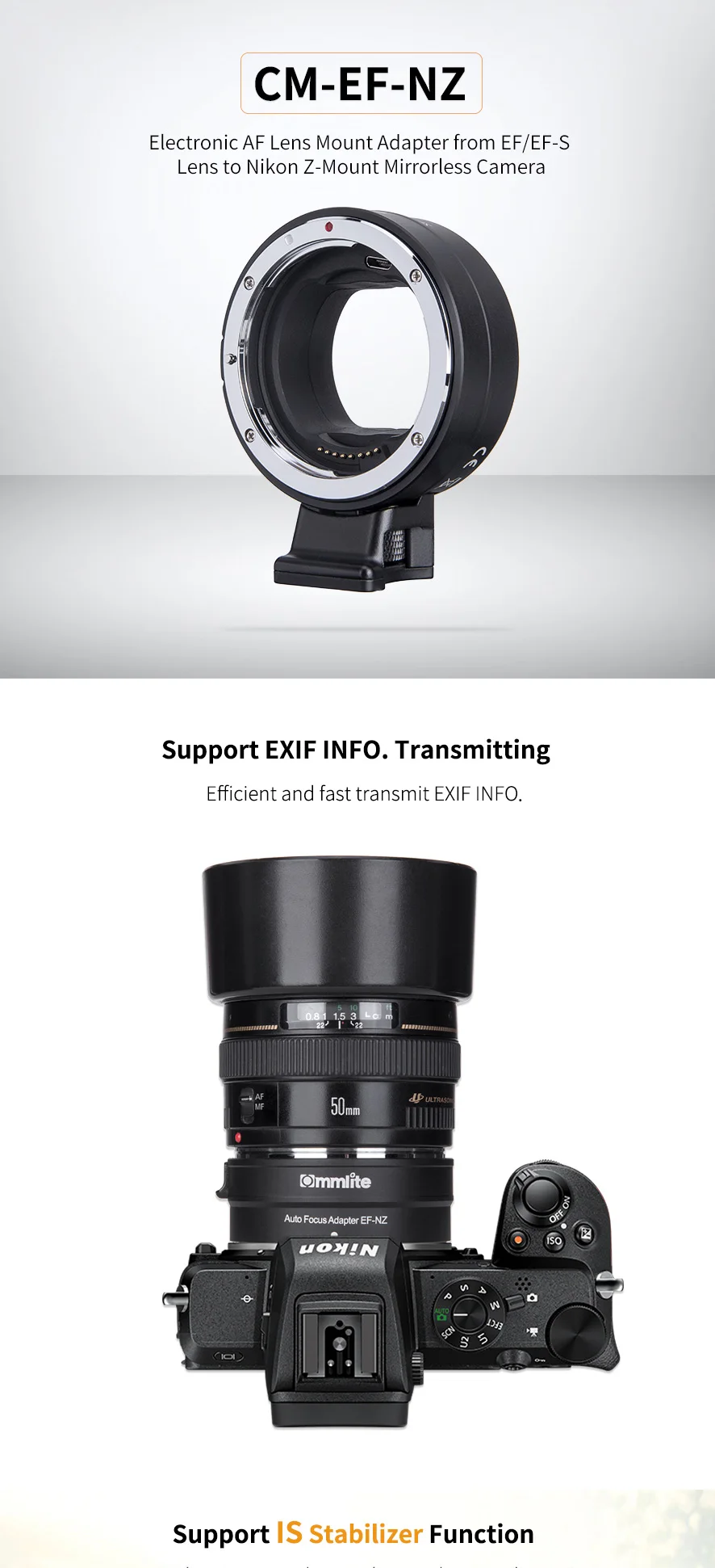 Commlite объектив адаптер CM-EF-NZ автофокусом AF переходное кольцо для Canon EF EF-S объектив для Nikon Z Mount беззеркальная камера Z6 Z7 EF-NZ