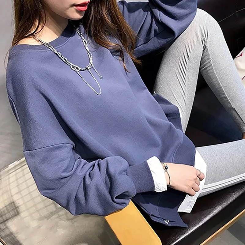 Harajuku Sudadera Mujer, осенне-зимний тонкий хлопковый свитер, свободные толстовки в стиле пэчворк, Женские однотонные спортивные костюмы из двух частей