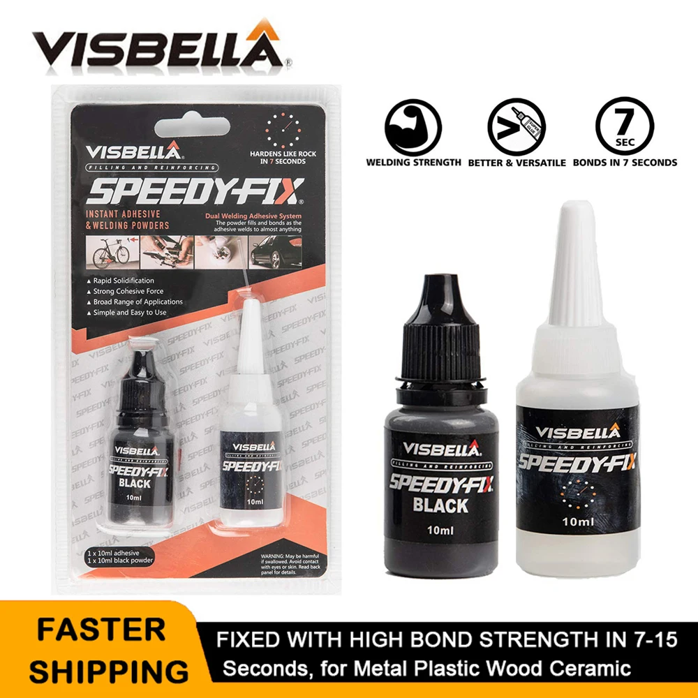 

VISBELLA Super Glue 7 Second Speedy Fix Quick Bonding Dry Repair Metal Steel Plastic Wood Rubber Ceramic Water Resistance Black