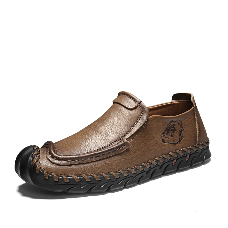 KHAKI SLIP ON Лидер продаж; брендовые мокасины; сезон весна-лето; мужские лоферы; Высококачественная обувь из натуральной кожи; мужская обувь на плоской подошве; легкая обувь для вождения - Цвет: KHAKI SLIP ON