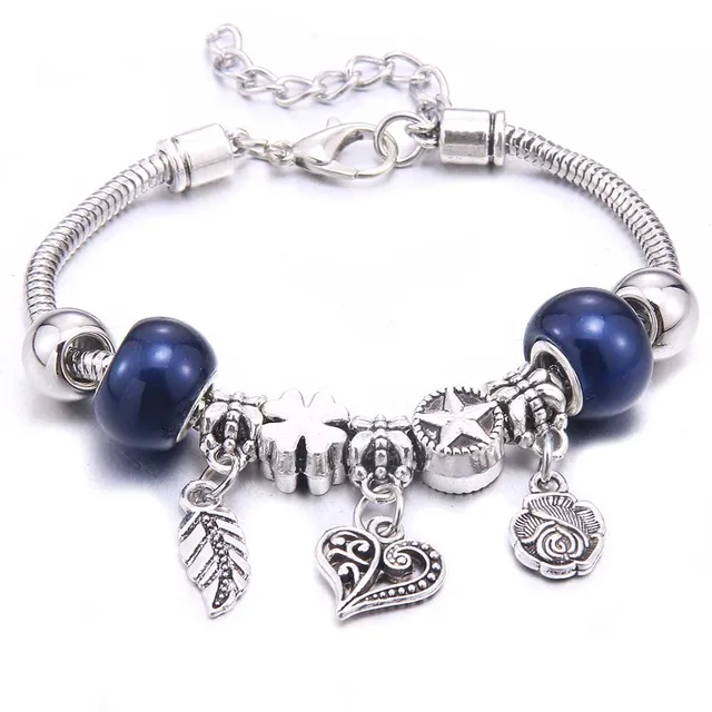 Antique Crown key lock Shape 6-colors crystal Charm Bracelets for Women Glass Beads Brand Bracelet & Bangle DIY Jewelry Gifts 30