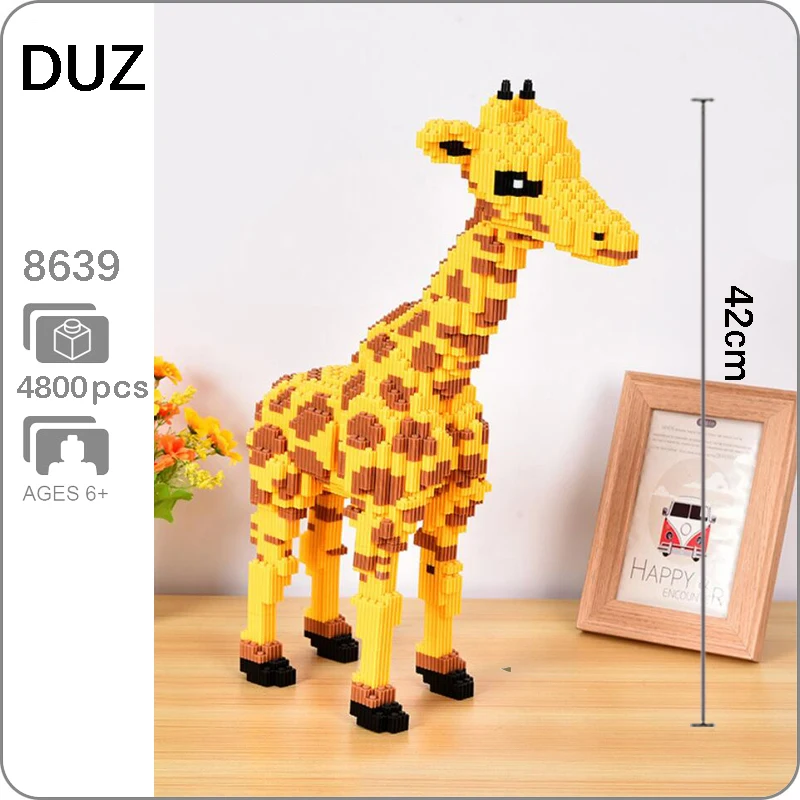 DUZ Yellow Giraffe Stand Animal Pet DIY Mini Blocks Building Toy 42cm tall 8639 