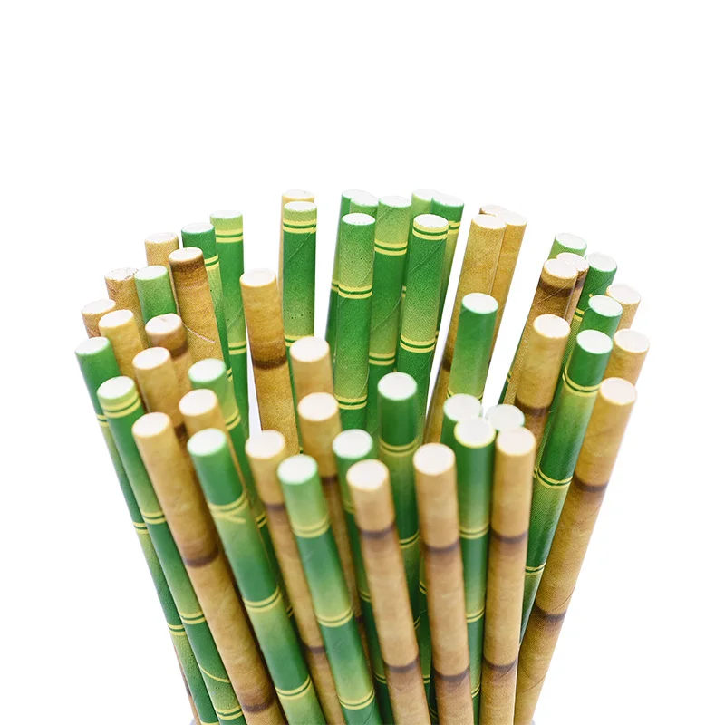 25Pcs Creative Drinking Straw Bamboo Pattern Paper Drinking Straw Decoration Wedding Party Bar Supplies