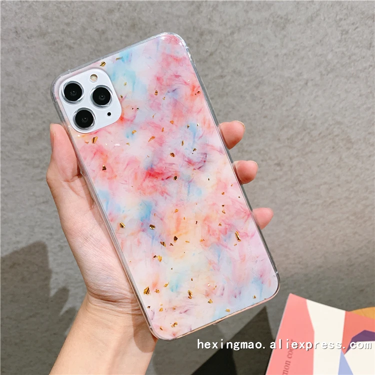 Золотая фольга градиентная Живопись чехол для телефона для iphone 11promax XS Max XR X 8 7 6S 6 Plus задняя крышка градиентный художественный чехол с кольцом - Цвет: Небесно-голубой