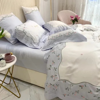 

Spring and Summer Hipster Pastoral Style 60 Lenzing Tencel Four-piece Set Silky Bare Sleeping Sheet Quilt Cover Bedding Article