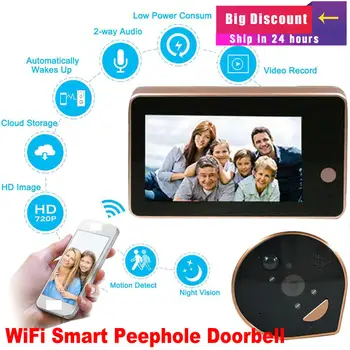

Peephole Camera Doorbell Wifi 4.3 Inch Monitor Smart Video HD720P Night Vision PIR Motion Detection APP Control For IOS Andriod