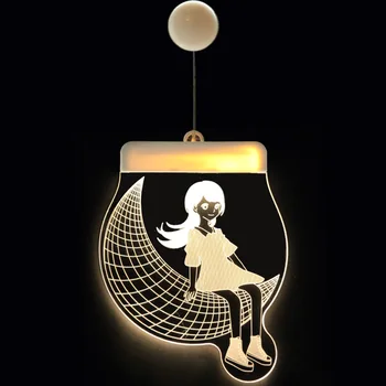 

3D Acrylic Hanging Lamp Romantic Girl Gift Room Decoration Lamp Christmas Window Decorations Led Light Santa Claus Bell Elk Led