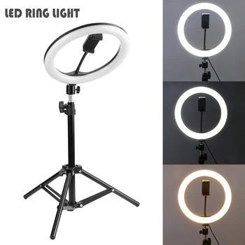 

Ring Fill Light Dimmable LED Studio Camera Video Light Annular Lamp with Tripod Phone Clip for Smartphone Selfie Live Show
