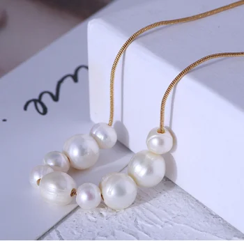 

CSxjd Luxury jewelry Natural freshwater big and small pearl beaded elegant temperament necklace