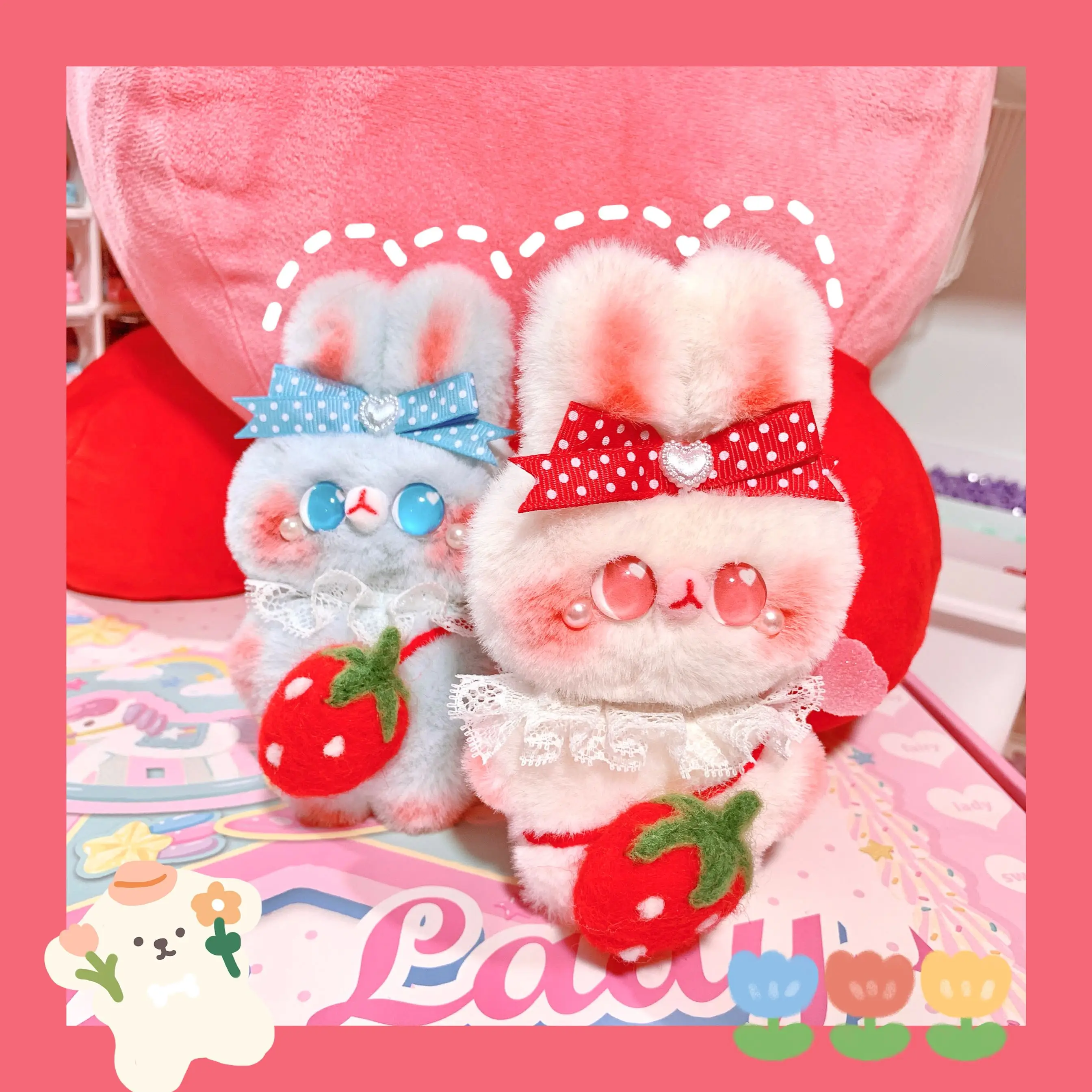 

Original Handmade Soft Girl Plush Strawberry Bunny Doll Pendant Hug Doll Doll