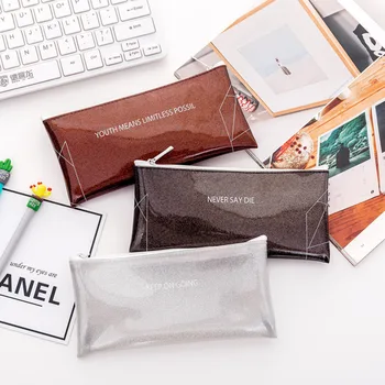 

Fashion PVC Glitter Pencil Bag School Pen Makeup Case Supplies Laser Pen Box Pencil Pouch New Stationery Zipper Bag High Quality