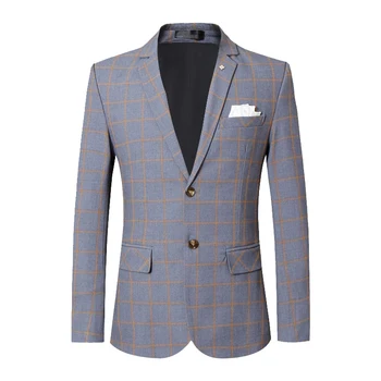 

Grey Mens Plaid Blazer Coat, Fashion Business Casual Men suit jacket Size S-5XL, Wedding Party Gown jackets