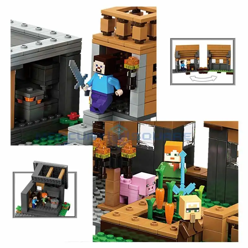 Village House Building Blocks With Steve & Villager Action Figures Compatible My World Bricks Set Gifts Toys 21128 Village House Building Blocks With Steve & Villager Action Figures Compatible My World Bricks Set Gifts Toys 21128