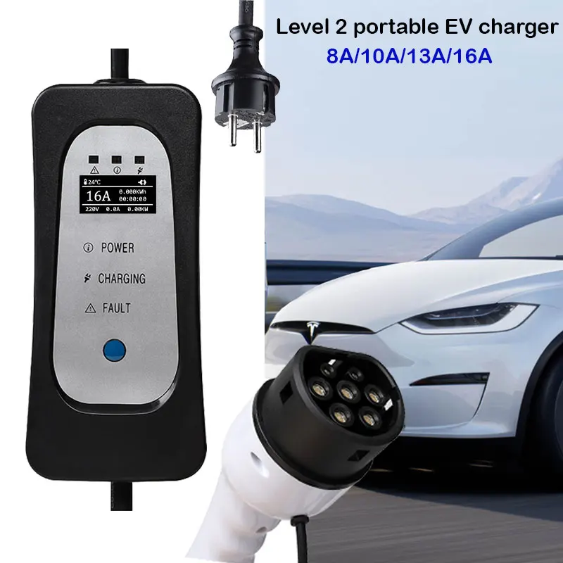 Chargeur Portable EV pour voiture électriques Type 2 réglable 5 Mètres