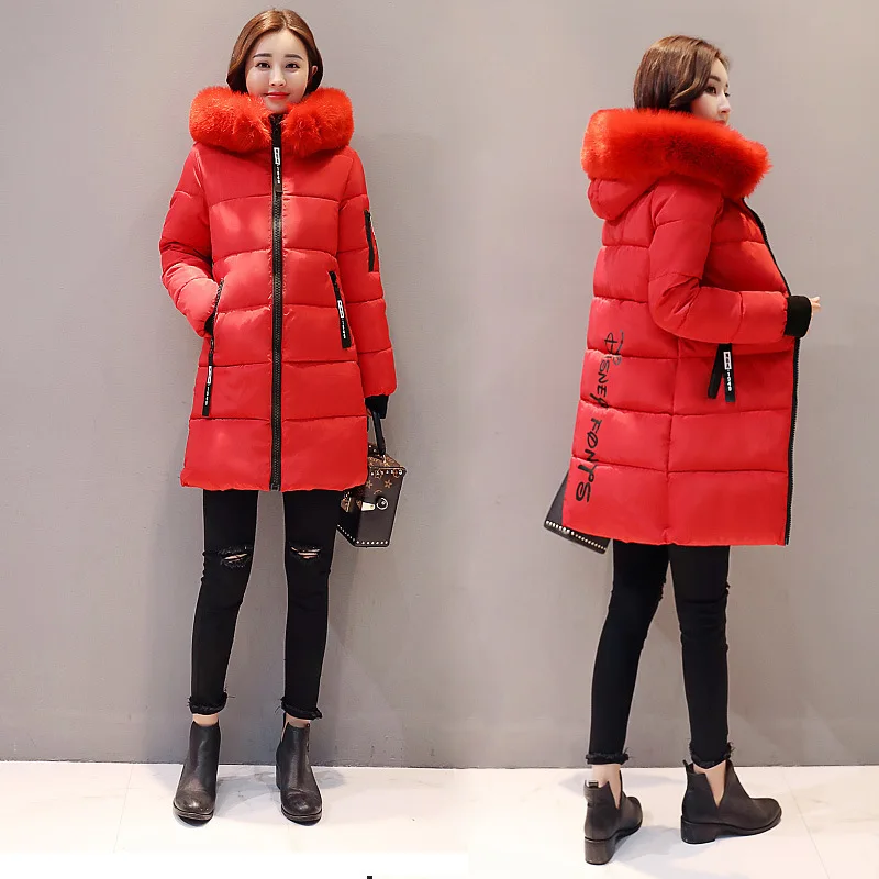 

2019 Winter New Style Cotton-padded Clothes Korean-style Mid-length Large Fur Collar down Jacket Cotton-padded Clothes Large Siz
