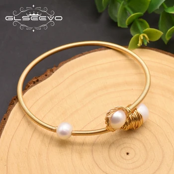

GLSEEVO Natural White Pearls Adjustable Bangle&Bracelet Enthic Fashion Jewelry For Women Girls Party Handmade Brazaletes GB0185