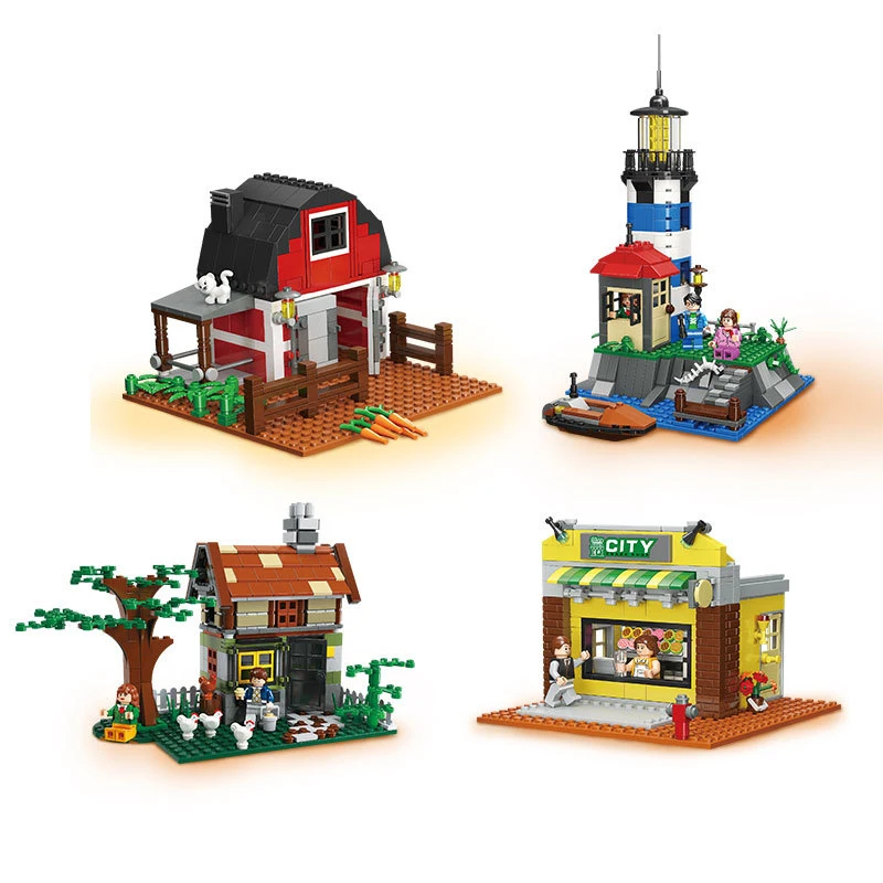 

City Architecture Food Shop Retail Store Bricks Street View Restaurant House Set Model Building Blocks Toys For Girl