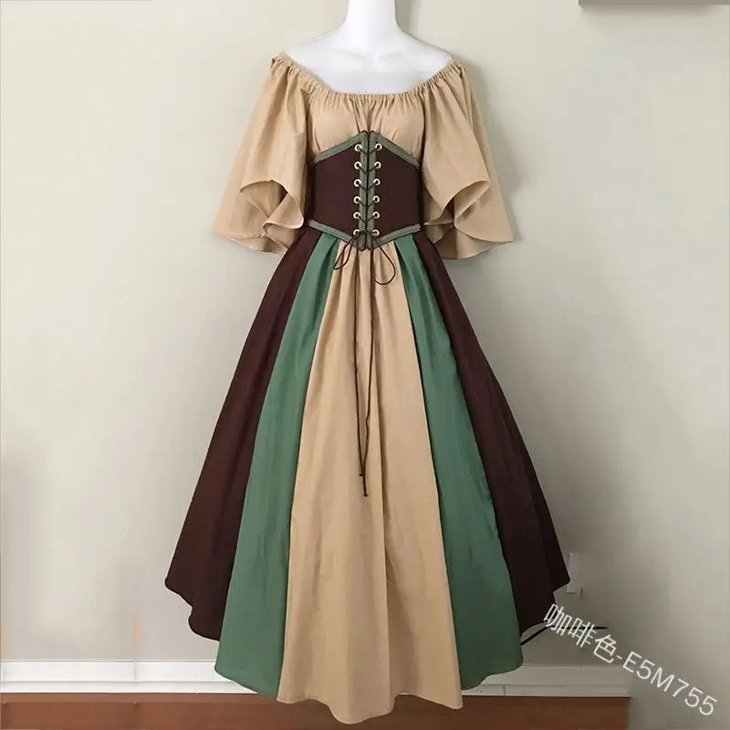 Винтажное женское тонкое платье лолиты, средневековая туника, готический стиль, женские танцевальные платья, наряд Ренессанса, викторианский халат, платье 5XL - Цвет: Coffee